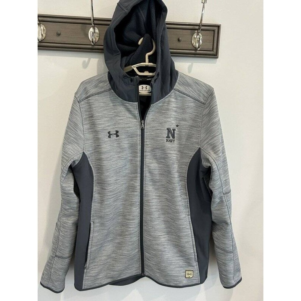 United States Navy Under Armour Fill Zip Coldgear Loose Hooded Jacket Gray L